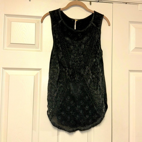 Free People dark grey semi sheer lace boho sleeveless tank top S - Picture 2 of 10
